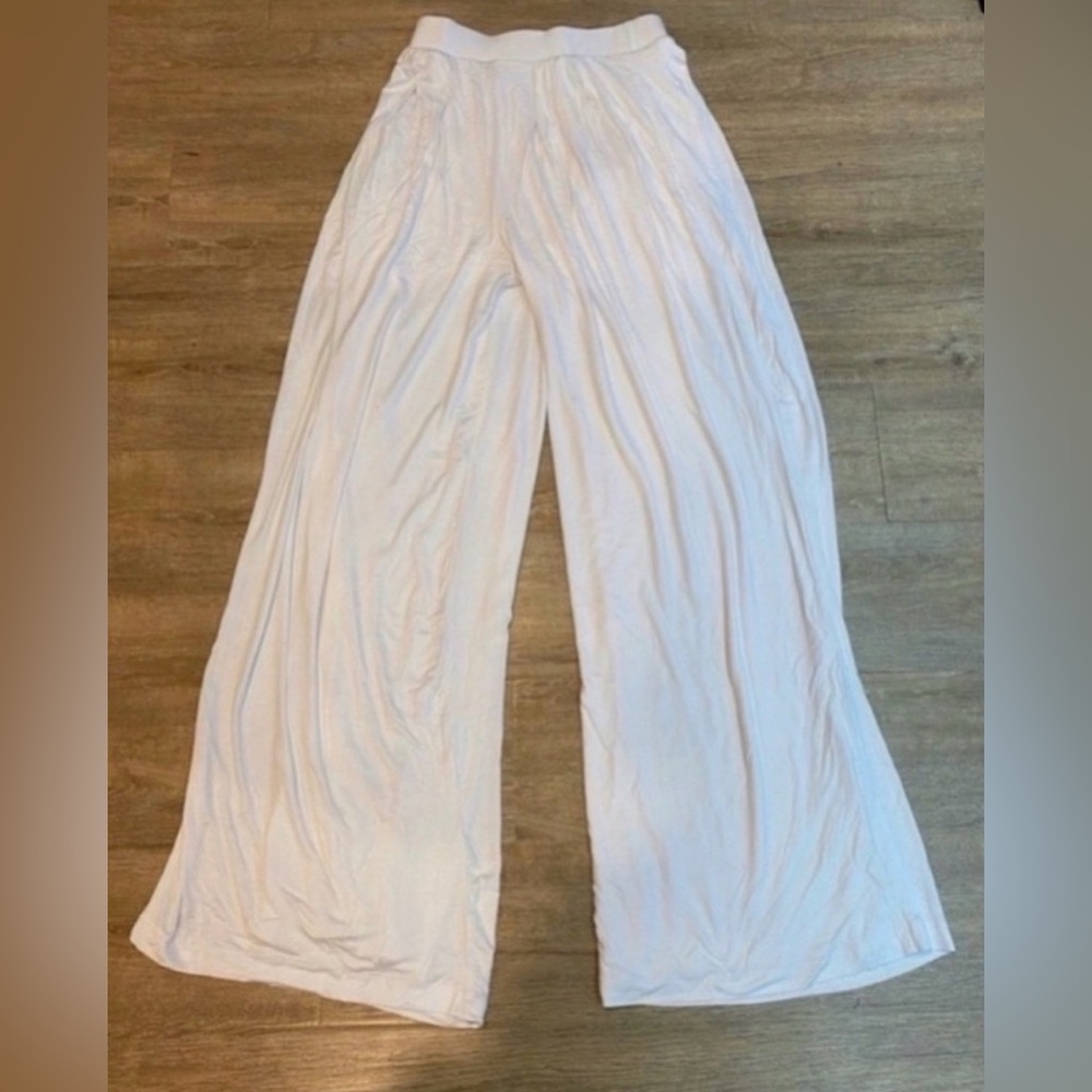 Women’s White Self-Double Layer Wide Leg Pants Large - Picture 2 of 4